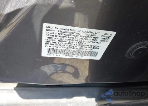 2016 Honda Pilot Elite from USA, damaged, VIN 5FNYF6H05GB002539